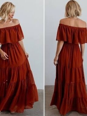 3x NWT Baltic Born Off-Shoulder Ruffled Maxi Dress in Rust